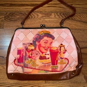 Vintage 1950s Diner Cola Peach and Brown Women's Leather Bag